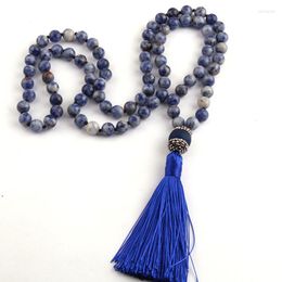 Chains Fashion Bohemian Tribal Jewellery Blue Stones Beads Knotted Long Tassel Necklaces For Women Ethnic Necklace