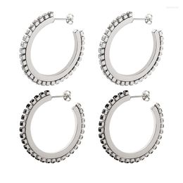 Stud Earrings Minimalist Stainless Steel Inset Black White Cubic Zircon Sparkles C Shaped Hoop Earring For Women Girls Waterproof Jewelry