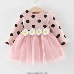 Girl's Dresses Autumn Sunflower Kids Baby Girls Dot Patchwork Tulle Toddler Long Sleeve Princess Party Robe