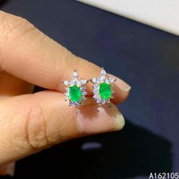 Stud Earrings Fine Jewelry 925 Pure Silver Chinese Style Natural Emerald Girl Luxury Fashion Small Plant Gem Ear Support Detecti