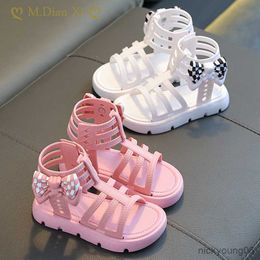 Sandals Summer Girls Sandals 2023 New Net Celebrity Princess Shoes Little Girls Student Sandals Open Toe Non-slip Beach Sandals R230529