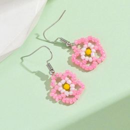 Dangle Earrings Bohemia Candy Colour Handmade Woven Flower For Women Girls Colourful Geometric Jewellery Gifts