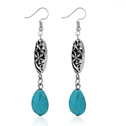 Dangle Earrings FYJS Unique Silver Plated Tear Drop Green Turquoises Stone Vintage Style Jewellery