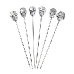 Stainless Steel Skull Cocktail Picks for Drinks Reusable Toothpicks Fruit Sticks