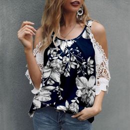 Women's Blouses Off Shoulder Half Sleeve Blouse Women 2023 Fashion Summer Party Ladies Tops Bare Shoulders Shirt V Neck Lace Sexy