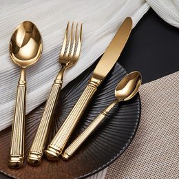 Dinnerware Sets Cutlery 16 Gold Steel Tableware Fork Elegant Vintage Spoon Roman Set Style Knife Pcs Sliver Stainless European