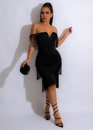 Casual Dresses 2023 Luxury Designer Young Sexy Club Tassel Sweet High-end Slash Neck Half Sleeve High Waist Women Short Dress