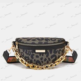 Waist Bags Stylish Leopard Printed PU Leather Chain Waist Bags For Women Trendy Fanny Pack Female Waist Pack Wide Strap Crossbody Chest Bag T230529