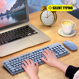 Combos 2.4G Rechargeable Wireless Bluetooth Keyboard And Mouse Low Noise Ergonomic Dualmode Connexion Retro Keys For Windows PC iPad