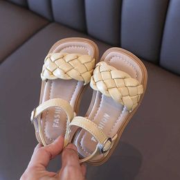 Sandals Children Sandals Toddler Shoes Girl Summer Braided Vacation Square Toe Cute Beige Yellow 21-36 Fashion Kids Sliders