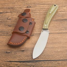 High Quality G2561 Survival Straight Knife 440C Satin Blade Full Tang Linen Handle Outdoor Camping Hiking Fishing Fixed Blade Knives with Leather Sheath