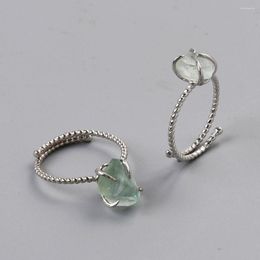 Cluster Rings BOROSA 5Pcs Mixed Colors Silver Color Freeform Green Fluorite For Women Fashion Drusy Gems Jewelry Party SS206