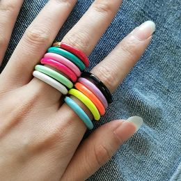 Cluster Rings 10Pcs 2023 Multi Color Copper Geometric Shape Enamel Simple Adjustable Finger Ring Jewelry Fit For Party Gift