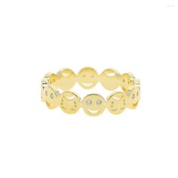 Cluster Rings Gold Color Micro Pave Clear CZ Smile Cry Happy Sad Face Fashion Girl Finger For Women Unique Design 2023