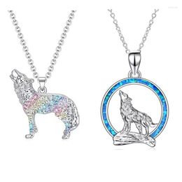 Chains Stainless Steel Chain Wolf Necklace For Men Women CZ Hollow Amulet On The Hill Pendant Choker Fashion Punk Jewellery