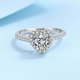 Cluster Rings 1CT Heart Cut Moissanite Diamond Platinum Plated Sterling Silver Wedding Band Engagement For Women