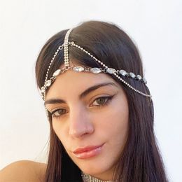 Elegant multi-layer rhinestone forehead chain shiny head hoop bride simple tassel headdress hair accessories factory wholesale 1243