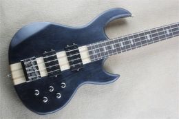 4 Strings Matte Black Electric Bass Guitar One Piece Neck Through Ash Body 9V Battery Active Pickup Rosewood Fingerboard Chrome Hardware