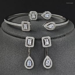 Necklace Earrings Set 3pcs Pack Silver Color Bride Jewelry Engagement Ring Round Stud Earring For Wedding Gift J7749