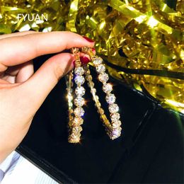 Stud FYUAN Fashion Jewellery Round Hoop Earrings Shiny Oversize Gold Colour Crystal Earrings for Women Statement Earrings Party Gifts J230529