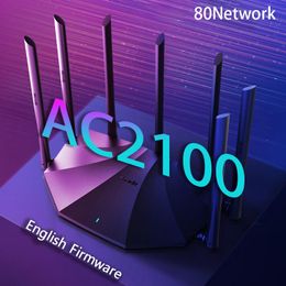 Routers Tenda AC23 AC2100 Router DualGigabit 2.4G 5.0GHz DualBand 2100M Wireless Router Wifi Repeater 7 Antennas Global Version