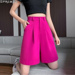 Shorts Fashion Streetwear Wide Leg Shorts Women Loose Plus Size Boyfriend Bermuda Feminina Elastic Waist Red Green Black Short Pants