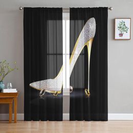 Curtain Crystal High Heels Diamond Black Chiffon Sheer Curtains For Living Room Bedroom Decoration Window Voiles Tulle Drapes