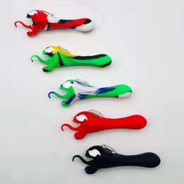 Cool Hand Colorful Silicone Pipes Portable Snake Style Glass Filter Nineholes Screen Spoon Bowl Herb Tobacco Cigarette Holder Hookah Waterpipe Bong Smoking