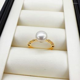 Cluster Rings Arrival Real Natural Pearl Simple Ring 14k Gold Filled For Women Jewellery Shiny Zircon Gift