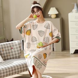 Women's Sleepwear Women Sleeping Dress Cotton Cartoon Printing Nightgown Long Sleepshirt Loose Size Chic Nightwear Girls Home Clothing