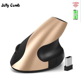 Mice Jelly Comb Rechargeable Ergonomics Mouse 2.4G Wireless Vertical 6 Buttons 1600DPI Adjust Battery Mouse for Laptop PC Black Gold