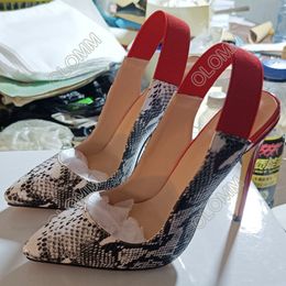 Olomm Handmade Women Spring Pumps Snake Pattern Stiletto Heels Pointed Toe Gorgeous Red Party Shoes Women US Plus Size 5-15