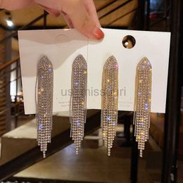 Stud 2023 New Luxury Rhinestone Crystal Long Tassel Earrings for Women Bridal Drop Dangling Earrings Party Wedding Jewelry Gifts J230529