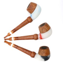 Smoking Pipes New imitation jade wood splicing resin pipe with a length of 130mm, men's pipe and pipe accessories