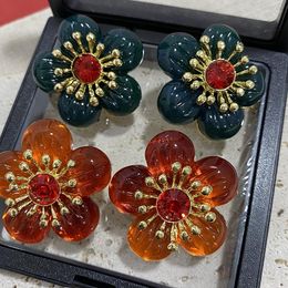 Stud Earrings Green Exaggerated Orange Flowers Big Temperament Of Beauties Hong Kong Wind Restoring Ancient Ways French