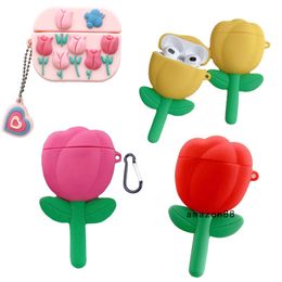 Cute tulip flower earphone cover case for Airpods1 2 3 pro generation earphone anti-drop protective shell silicone soft shell