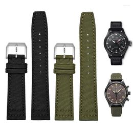 Watch Bands Nylon Waterproof Warchband For Universal Portuguese Canvas Back Leather Men's Strap Army Green 20 21MM 22MM Bracelet