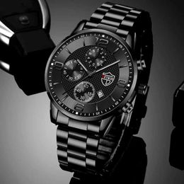 Luxury sports and leisure fashion stainless steel calendar quartz watch men's date leather luminous clock G230529