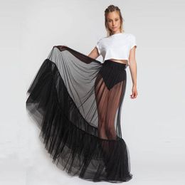 Skirts Simple Sexy Black See Thru Long Tulle Women Ruffles Beach A-line Tutu Skirt Custom Made Female