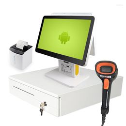 Dual 15.6" Monitors Android POS System One Touch Screen Cash Register 2G 16G WiFi & Bluetooth Cashbox Printer Scanner