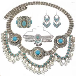 Necklace Earrings Set Vintage Gypsy Tribal Coin Tassel Waist Chain Bracelet For Women Acrylic Gemstone Afghan Jewellery