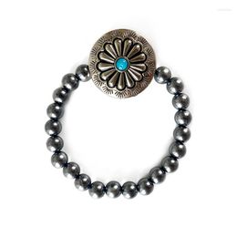 Strand Latest Pumpkin Flower Turquoise Plastic Beads Elastic Bracelet For Women Western Vintage Geometry Bangles Creative Jewelry