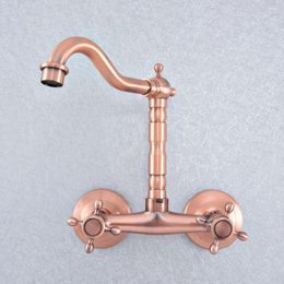 Kitchen Faucets Antique Red Copper Brass Wall Mounted Wet Bar Bathroom Vessel Basin Sink Cold Mixer Tap Swivel Spout Faucet Msf868