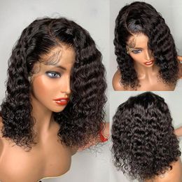 4x4 Lace Closure Wigs Deep Curly Front For Black Women Human Hair With Baby Short Swetcurly