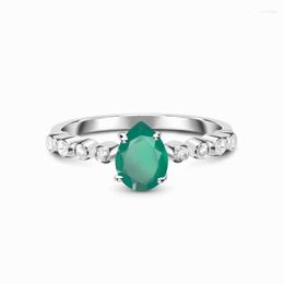 Cluster Rings Selling S925 Sterling Silver Water Drop Lake Emerald Micro Zircon Ring Female Simple Light Luxury Delicate Jewellery