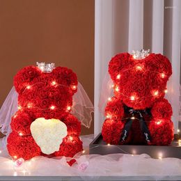 Decorative Flowers Rose Bear 25/40cm Artificial With Light Gift Box Girlfriend Anniversary Valentines For Wedding Decor