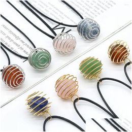 Pendant Necklaces Sell 6Pcs/Lot Natural Crystal Agate Semiprecious Copper Wire Winding Spring Couples Lucky Gift Jewellery Necklace Dr Dh9U0