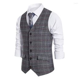 Men's Vests Men's Checked Suit Plaid Smart Casual Single Breasted Waistcoat Wedding Groomsmen Formal Vest Office Male's Clothing