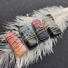Charms 1pcs Natural Fashion Color Onyx Pendant Copper Wire Winding Rectangular Necklace Charm DIY Jewelry Making Accessories