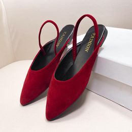 Slippers Women Spring Summer Suede Posterior Strap Shoes Woman Mules Pointed Half Square Heel Outside Slides